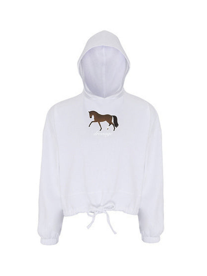 Miękka bluza ze ściągaczem, z haftem "DRESSAGE" dla Koniary - LOVELY - White