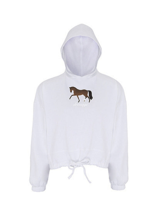 Miękka bluza ze ściągaczem, z haftem "DRESSAGE" dla Koniary - LOVELY - White