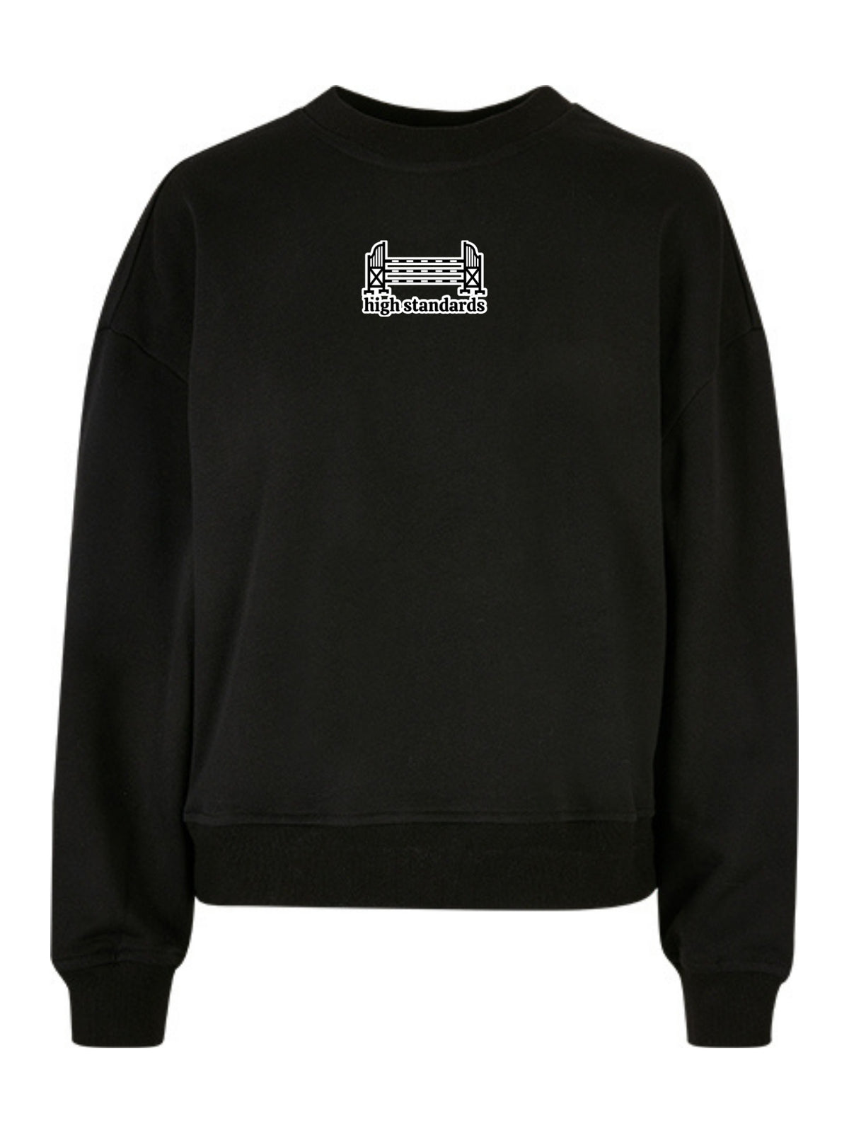 Miękka bluza bez kaptura z haftem "HIGH STANDARDS" dla Koniary Oversize - EQUINE - Black