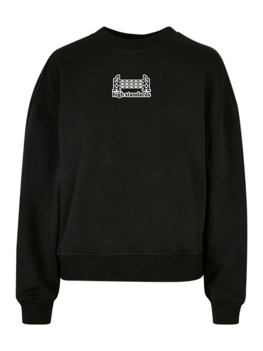 Miękka bluza bez kaptura z haftem "HIGH STANDARDS" dla Koniarza Oversize - EQUINE - Black