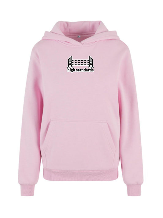 Miękka bluza z haftem "HIGH STANDARDS" dla Koniary Oversize - COZY - Soft Pink