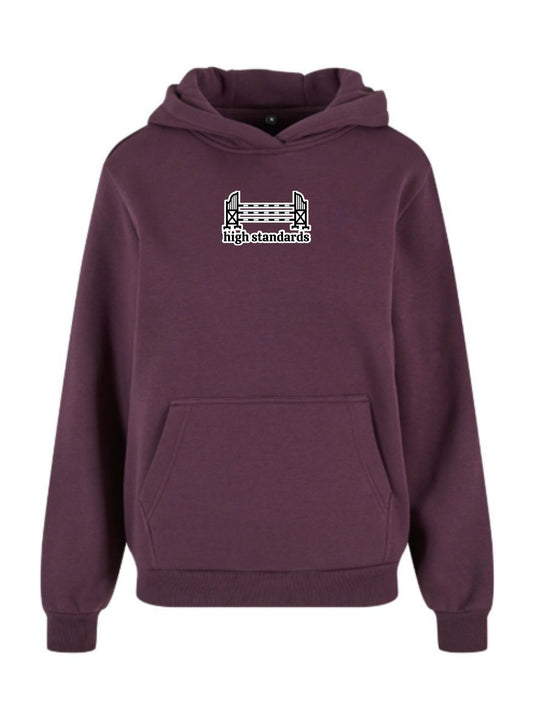 Miękka bluza z haftem "HIGH STANDARDS" dla Koniarza Oversize - COZY - Plum Purple