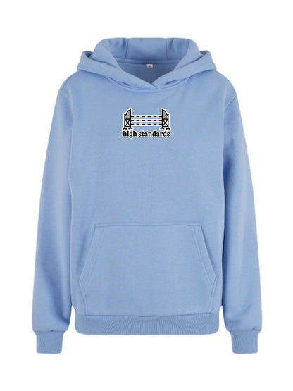 Miękka bluza z haftem "HIGH STANDARDS" dla Koniary Oversize - COZY - Powder Blue