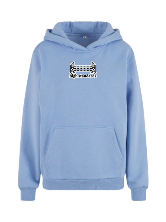 Miękka bluza z haftem "HIGH STANDARDS" dla Koniary Oversize - COZY - Powder Blue