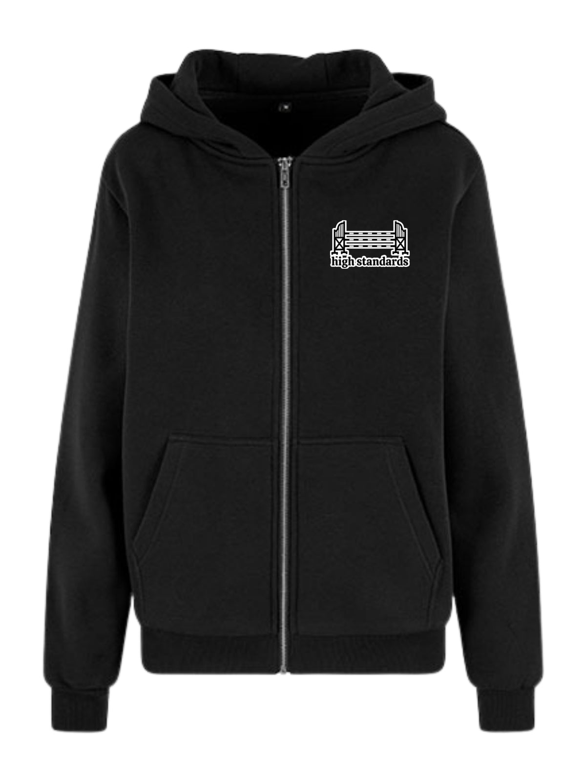 Miękka, luźna bluza na zamek z haftem "HIGH STANDARDS" dla Koniary - COZY - Black