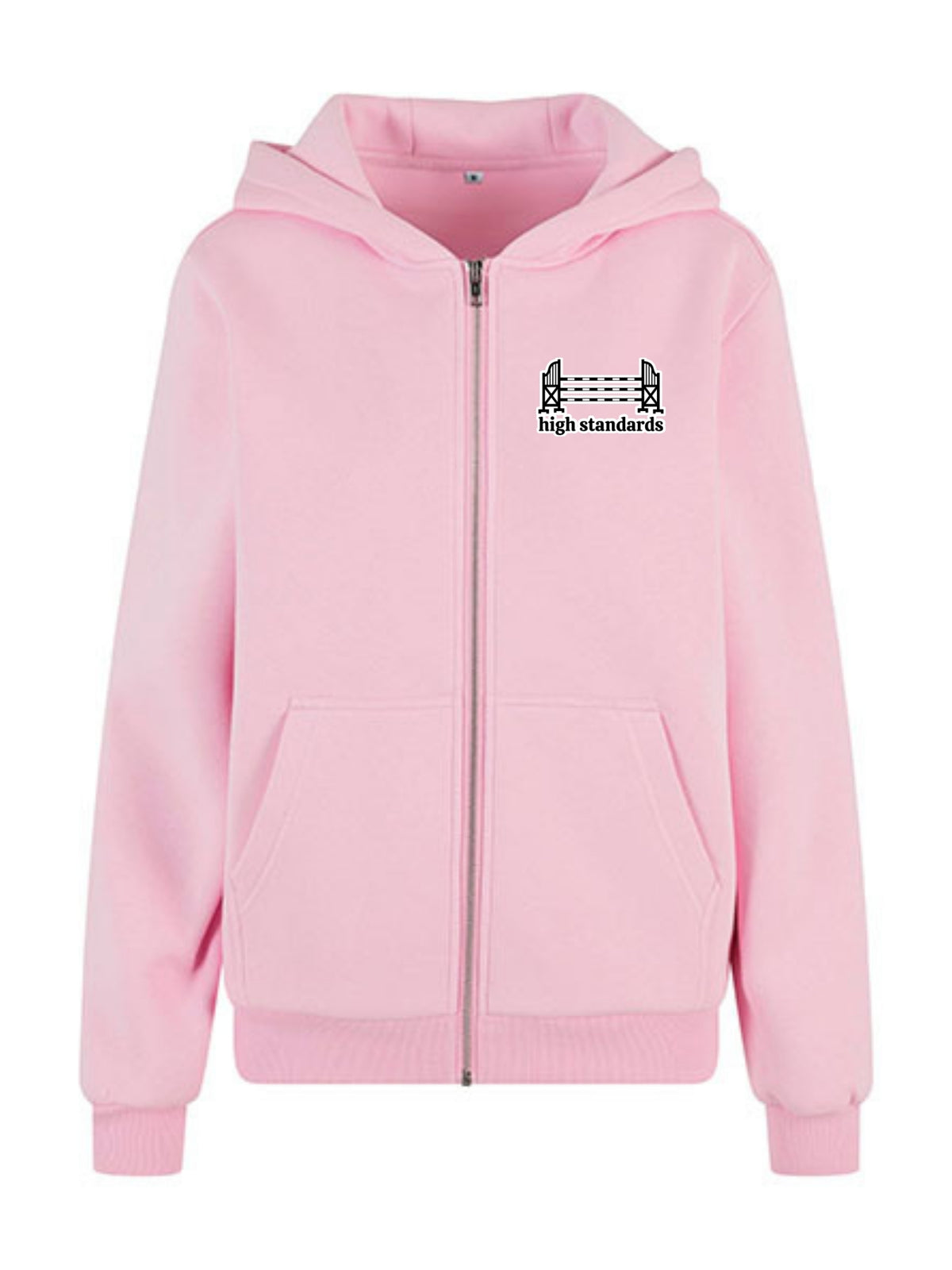 Miękka, luźna bluza na zamek z haftem "HIGH STANDARDS" dla Koniary - COZY - Soft Pink