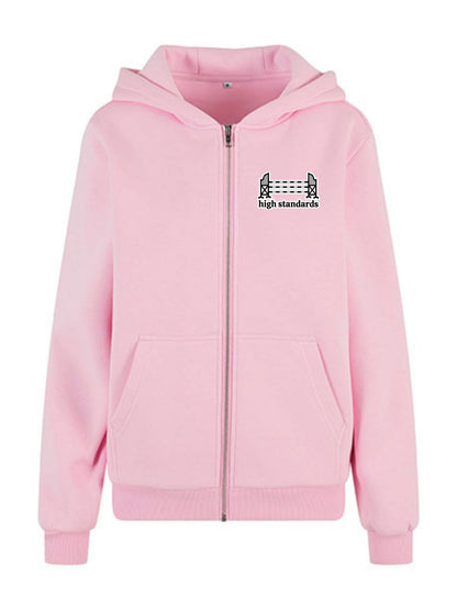 Miękka, luźna bluza na zamek z haftem "HIGH STANDARDS" dla Koniary - COZY - Soft Pink