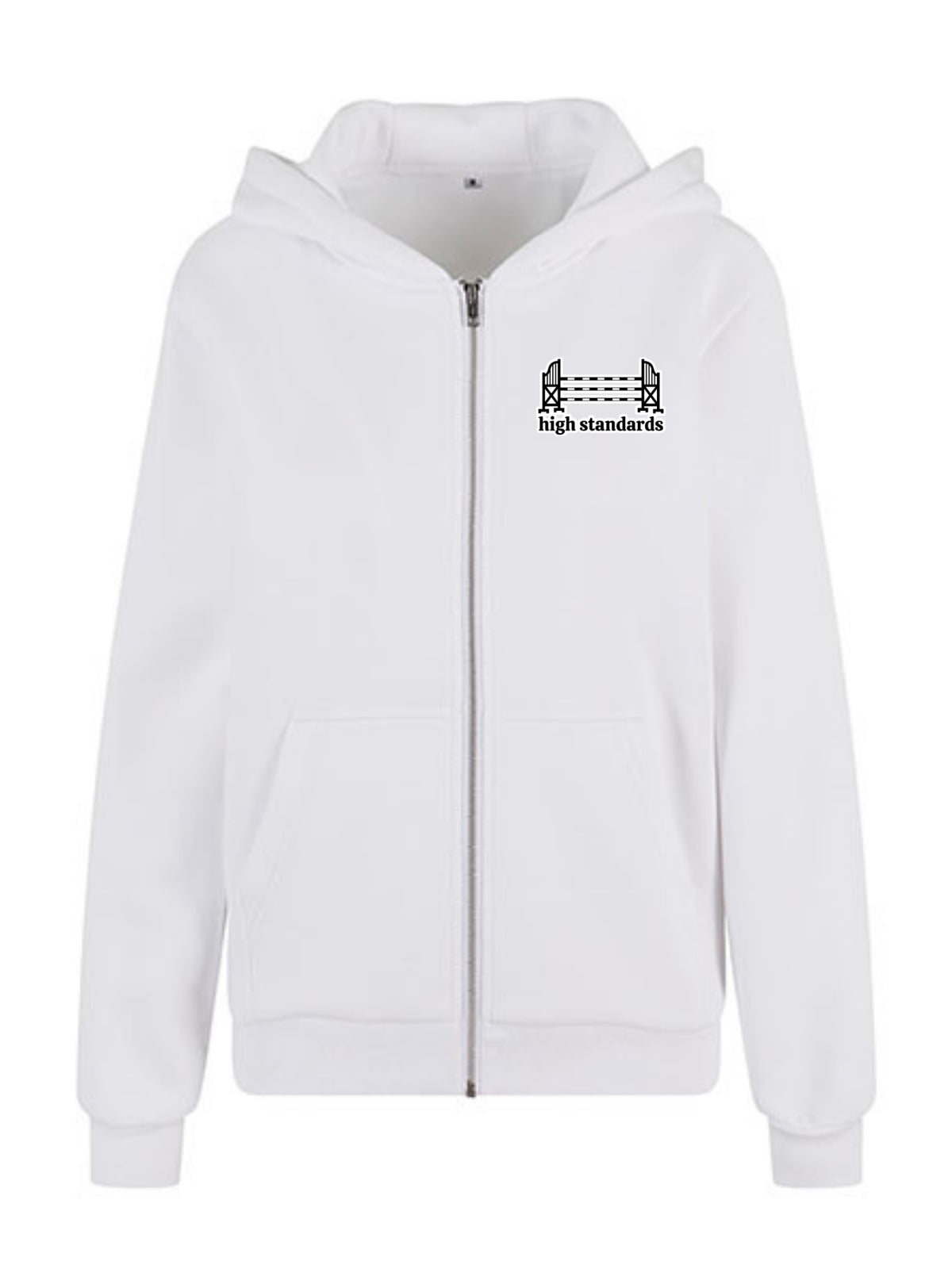 Miękka, luźna bluza na zamek z haftem "HIGH STANDARDS" dla Koniary - COZY - White