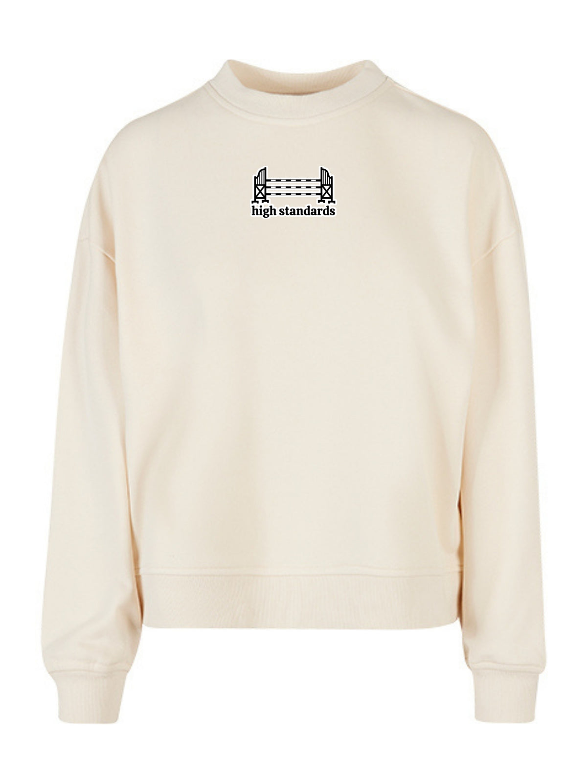 Miękka bluza bez kaptura z haftem "HIGH STANDARDS" dla Koniary Oversize - EQUINE - White Sand