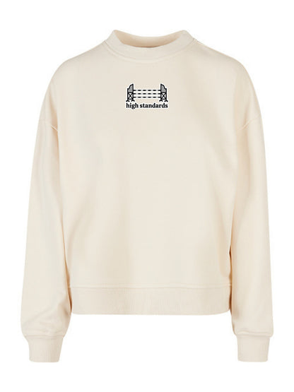 Miękka bluza bez kaptura z haftem "HIGH STANDARDS" dla Koniary Oversize - EQUINE - White Sand