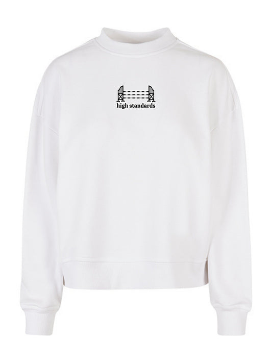Miękka bluza bez kaptura z haftem "HIGH STANDARDS" dla Koniary Oversize - EQUINE - White