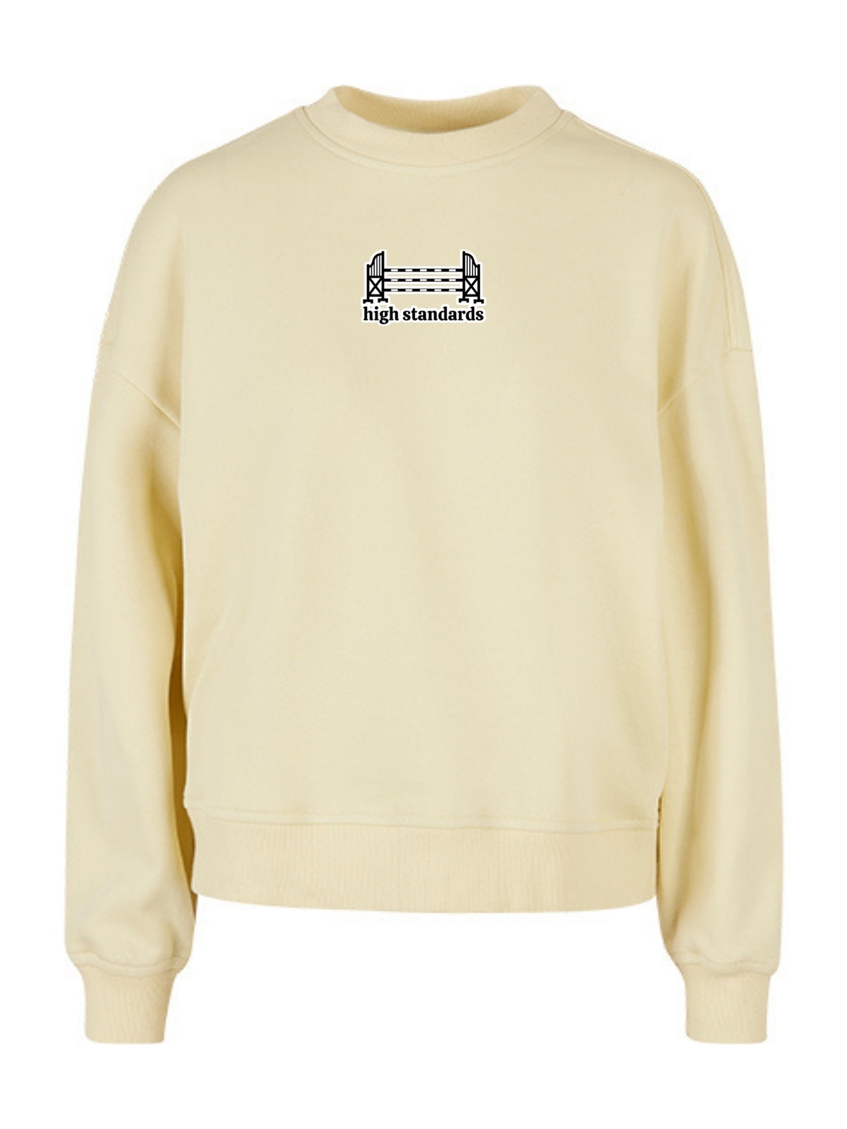 Miękka bluza bez kaptura z haftem "HIGH STANDARDS" dla Koniary Oversize - EQUINE - Soft Yellow