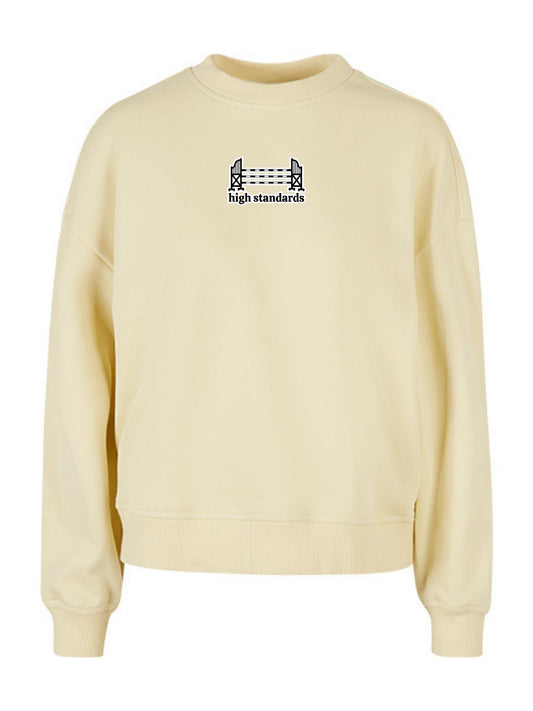 Miękka bluza bez kaptura z haftem "HIGH STANDARDS" dla Koniary Oversize - EQUINE - Soft Yellow