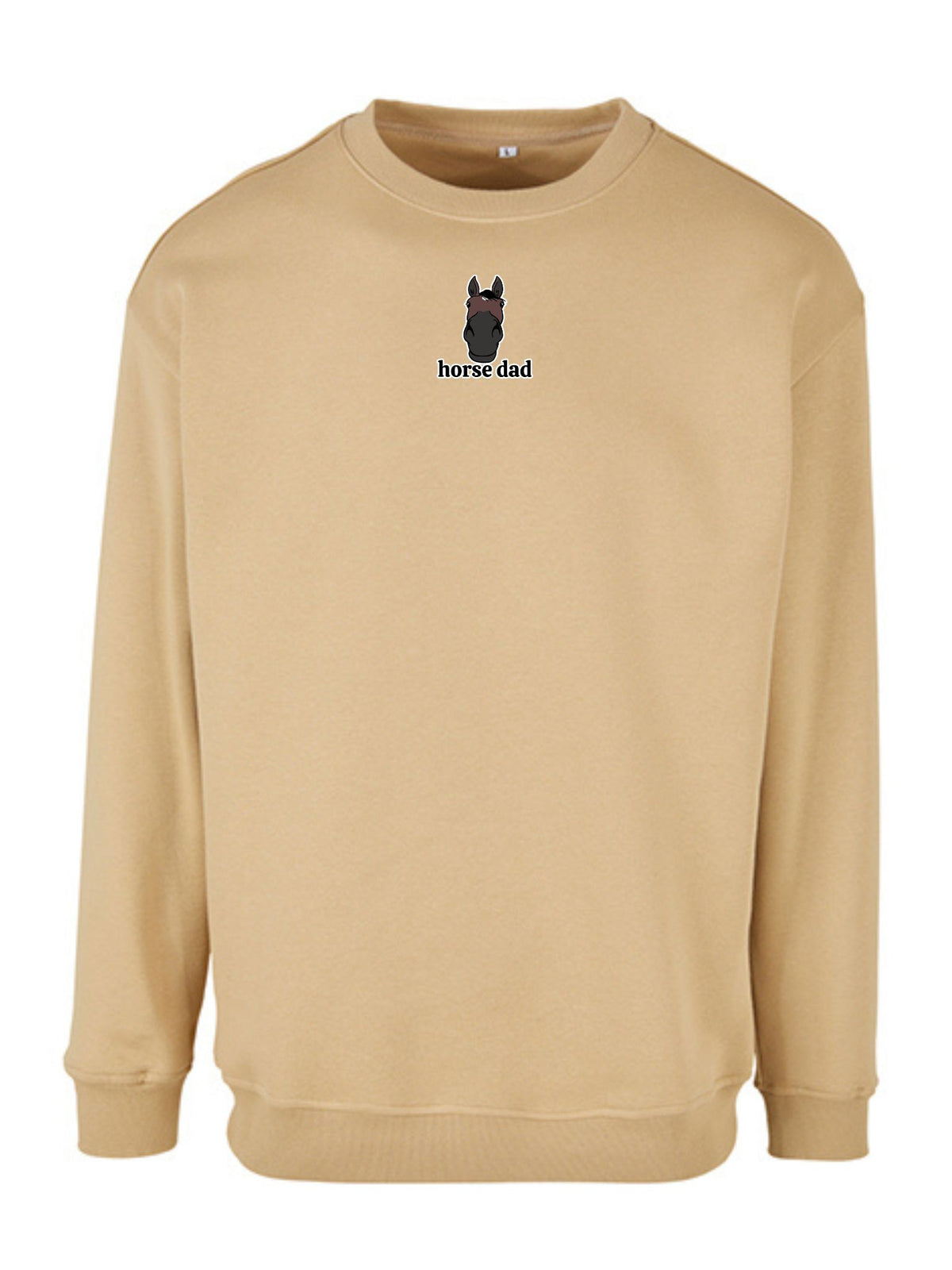 Miękka bluza bez kaptura z haftem "horse dad" dla Koniarza Oversize - EQUINE - Beige