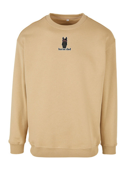 Miękka bluza bez kaptura z haftem "horse dad" dla Koniarza Oversize - EQUINE - Beige