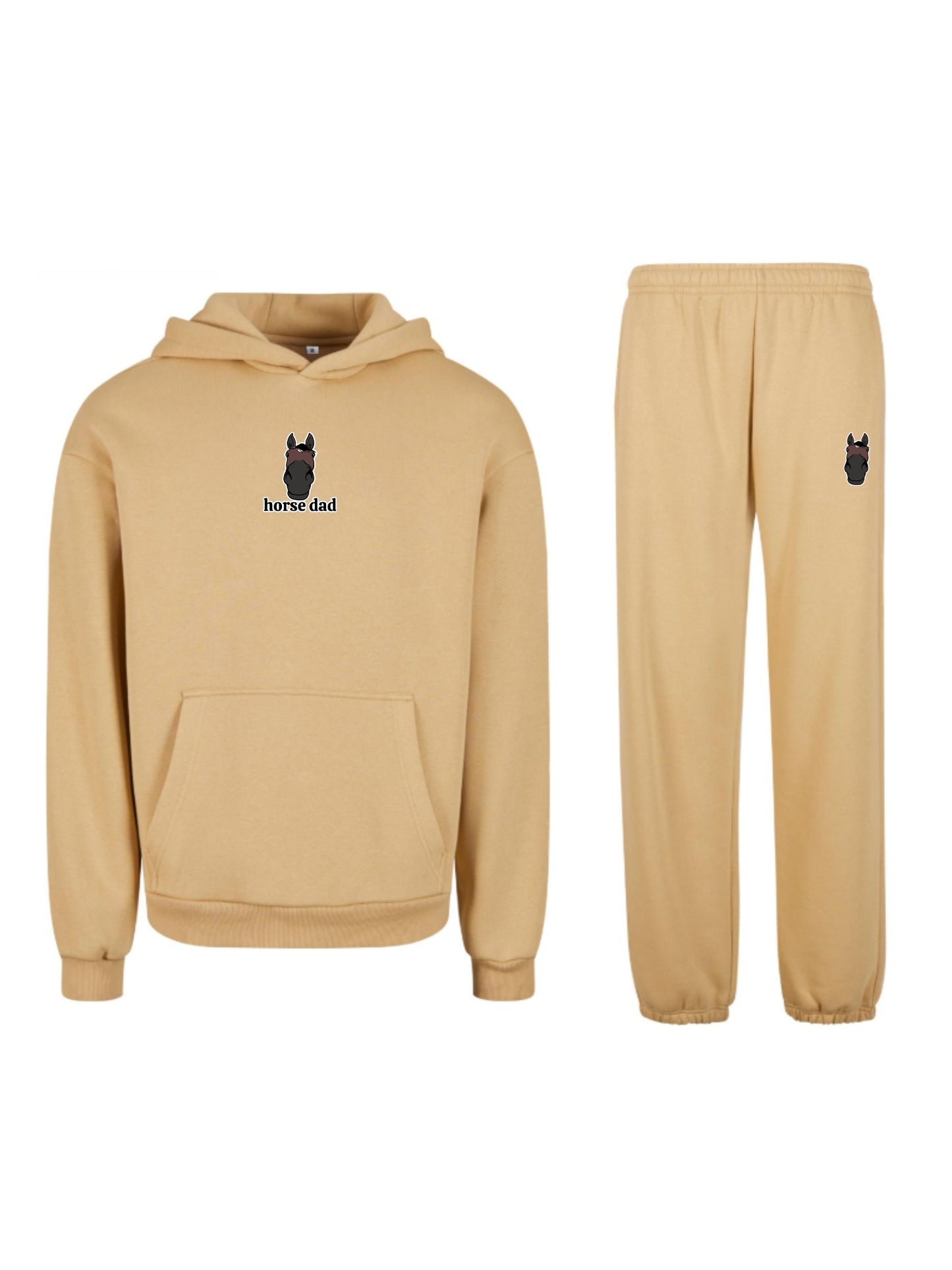 Miękki komplet dresowy z haftem "horse dad" dla Koniarza Oversize - Beige