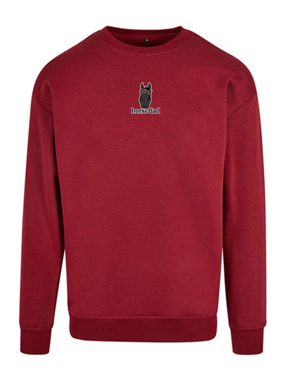 Miękka bluza bez kaptura z haftem "horse dad" dla Koniarza Oversize - EQUINE - Burgundy