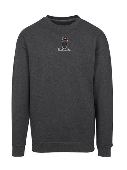 Miękka bluza bez kaptura z haftem "horse dad" dla Koniarza Oversize - EQUINE - Charcoal