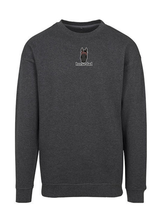Miękka bluza bez kaptura z haftem "horse dad" dla Koniarza Oversize - EQUINE - Charcoal