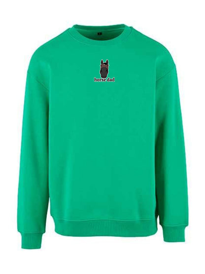 Miękka bluza bez kaptura z haftem "horse dad" dla Koniarza Oversize - EQUINE - Grass Green