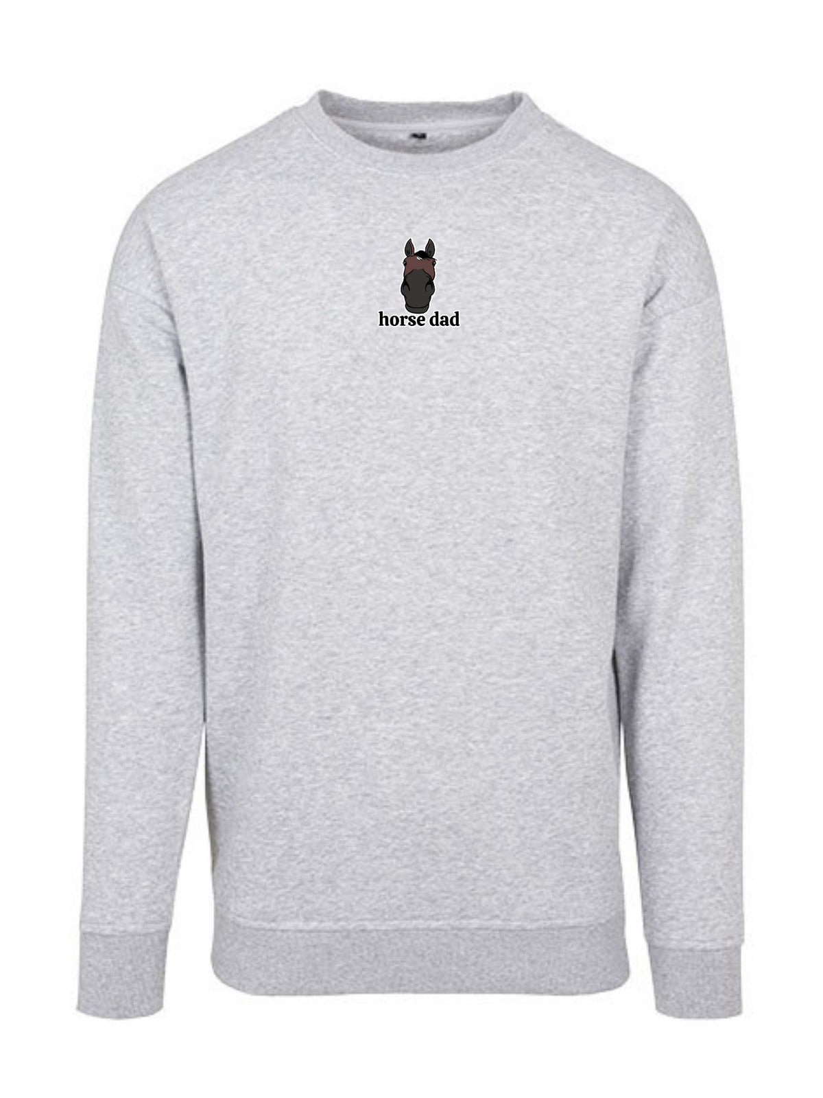 Miękka bluza bez kaptura z haftem "horse dad" dla Koniarza Oversize - EQUINE - Heather Grey
