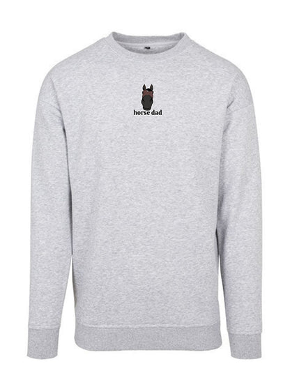 Miękka bluza bez kaptura z haftem "horse dad" dla Koniarza Oversize - EQUINE - Heather Grey