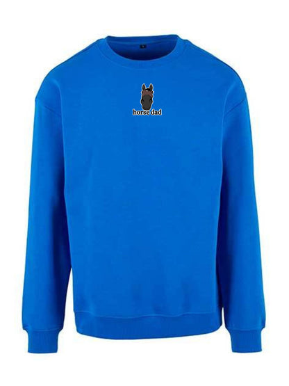 Miękka bluza bez kaptura z haftem "horse dad" dla Koniarza Oversize - EQUINE - Intense Blue