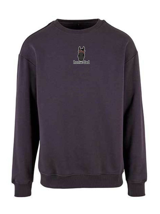 Miękka bluza bez kaptura z haftem "horse dad" dla Koniarza Oversize - EQUINE - Navy