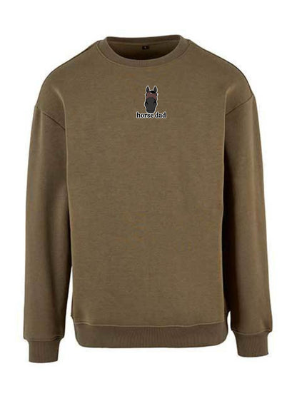 Miękka bluza bez kaptura z haftem "horse dad" dla Koniarza Oversize - EQUINE - Olive