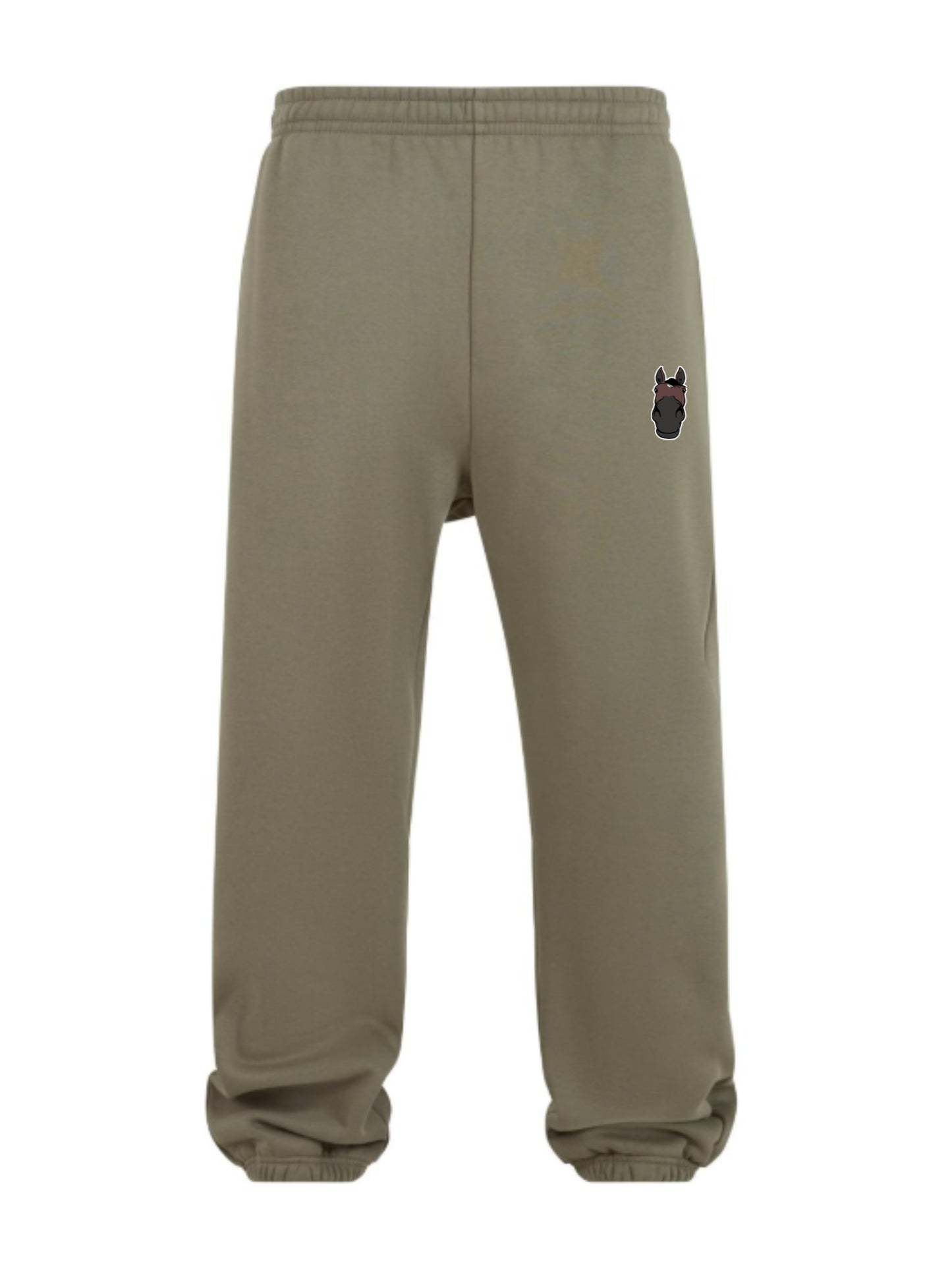 Miękkie spodnie dresowe z haftem dla Koniarza - COZY - Pale Olive