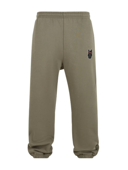 Miękkie spodnie dresowe z haftem dla Koniarza - COZY - Pale Olive