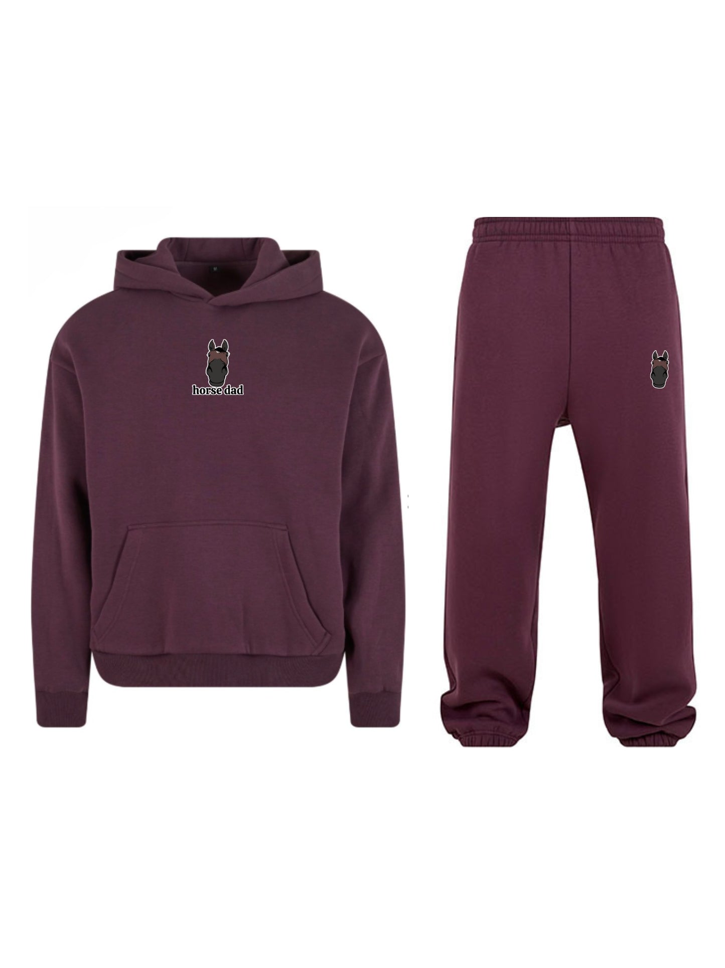 Miękki komplet dresowy z haftem "horse dad" dla Koniarza Oversize - Plum Purple