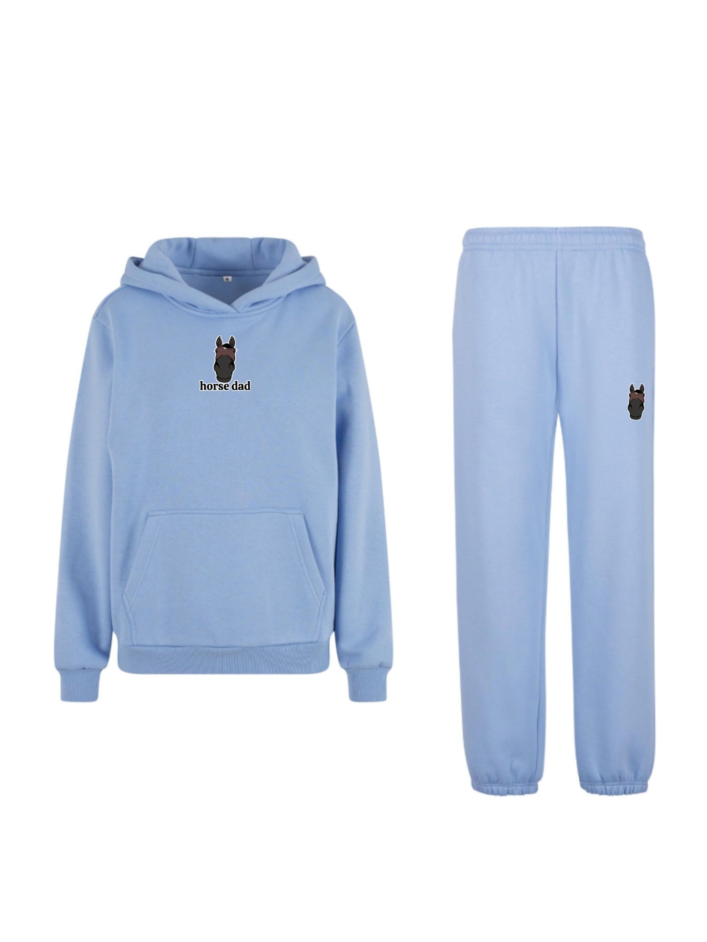 Miękki komplet dresowy z haftem "horse dad" dla Koniarza Oversize - Powder Blue - 24H!