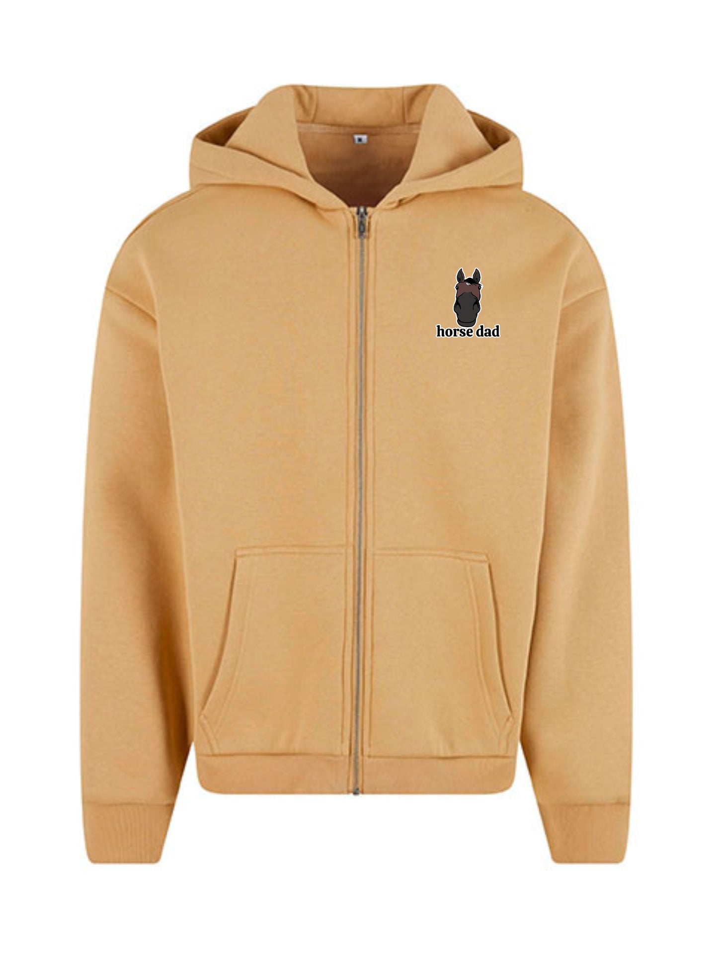 Miękka, luźna bluza na zamek z haftem "horse dad" dla Koniarza - COZY - Beige