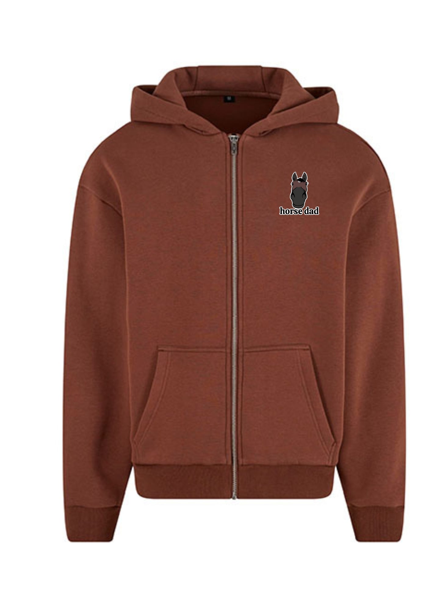 Miękka, luźna bluza na zamek z haftem "horse dad" dla Koniarza - COZY - Chocolate Brown
