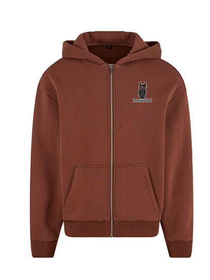 Miękka, luźna bluza na zamek z haftem "horse dad" dla Koniarza - COZY - Chocolate Brown