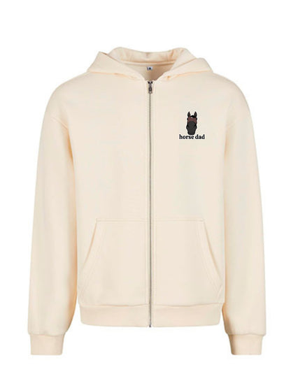 Miękka, luźna bluza na zamek z haftem "horse dad" dla Koniarza - COZY - White Sand