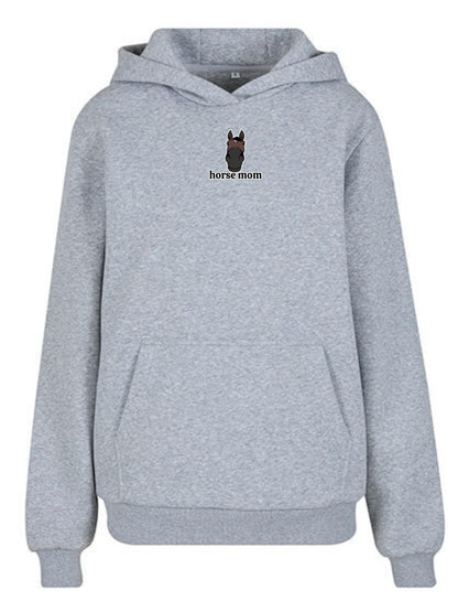 Miękka bluza z haftem "horse mom" dla Koniary Oversize - COZY - Heather Grey