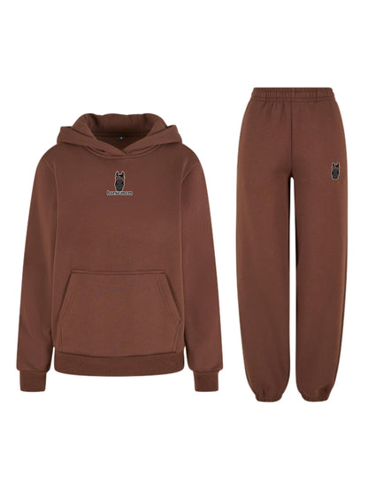 Miękki komplet dresowy z haftem "horse mom" dla Koniary Oversize - COZY - Chocolate Brown