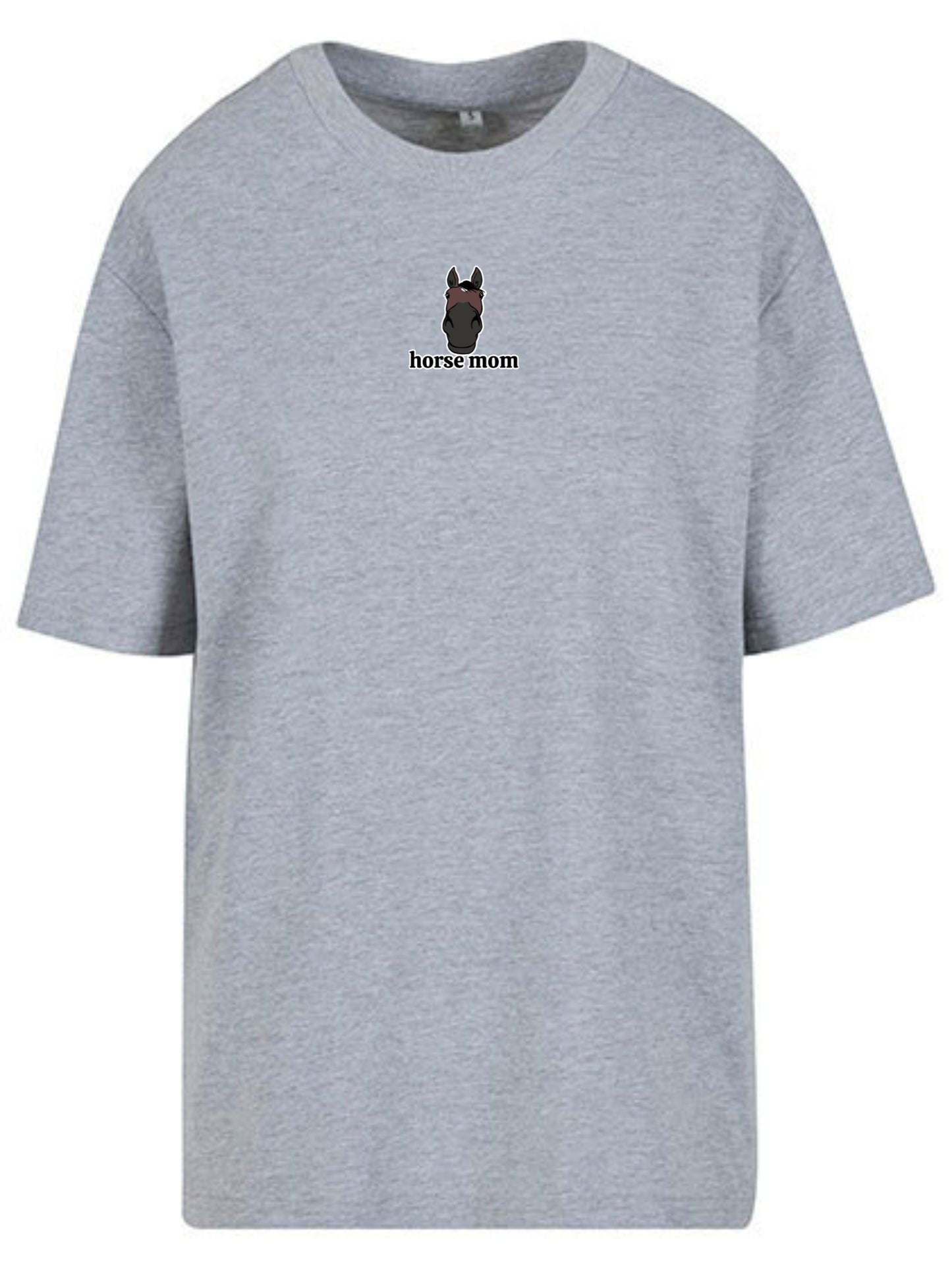 Bawełniana koszulka dla Koniary z haftem "horse mom" Oversize - HORSEY - Heather Grey