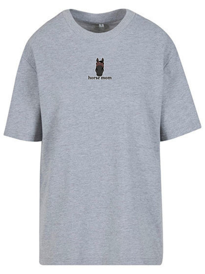 Bawełniana koszulka dla Koniary z haftem "horse mom" Oversize - HORSEY - Heather Grey