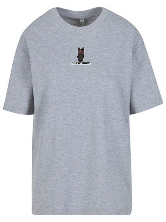 Bawełniana koszulka dla Koniary z haftem "horse mom" Oversize - HORSEY - Heather Grey