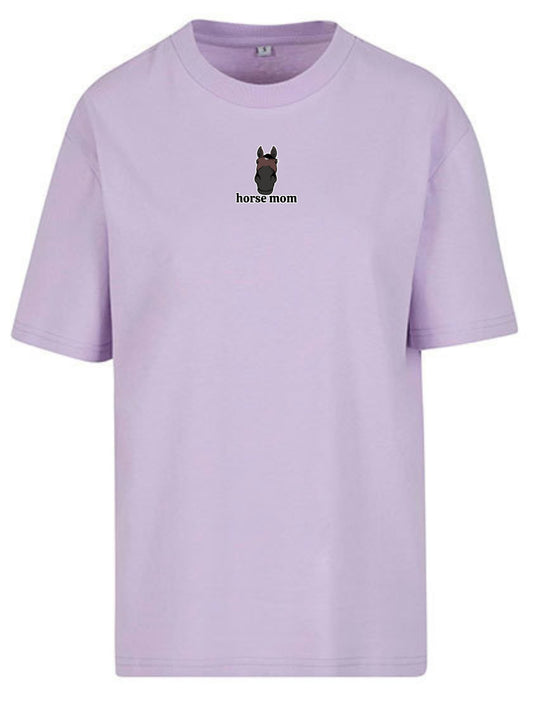Bawełniana koszulka dla Koniary z haftem "horse mom" Oversize - HORSEY - Lilac