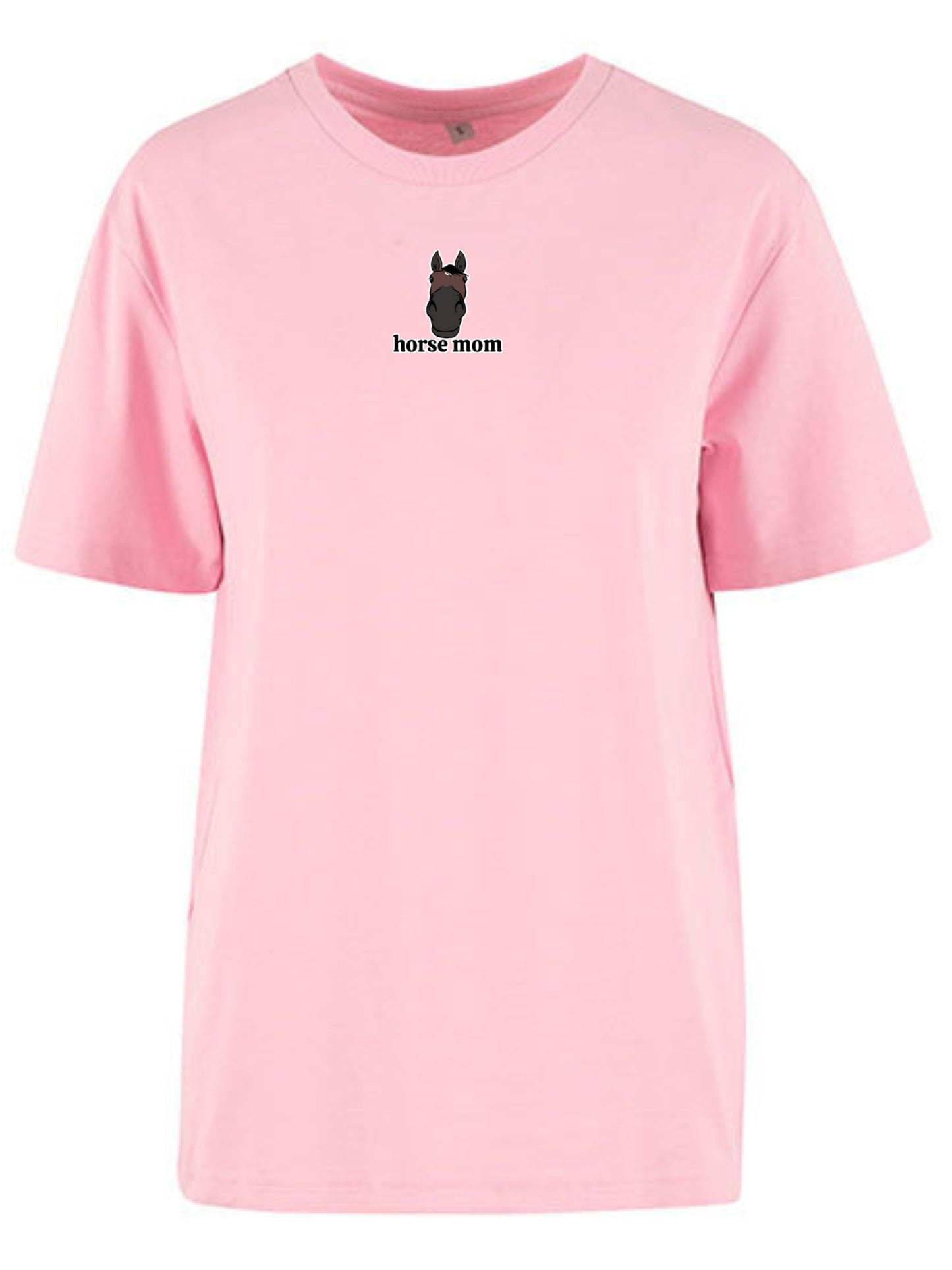 Bawełniana koszulka dla Koniary z haftem "horse mom" Oversize - HORSEY - Soft Pink