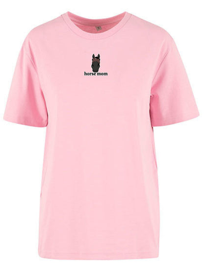 Bawełniana koszulka dla Koniary z haftem "horse mom" Oversize - HORSEY - Soft Pink