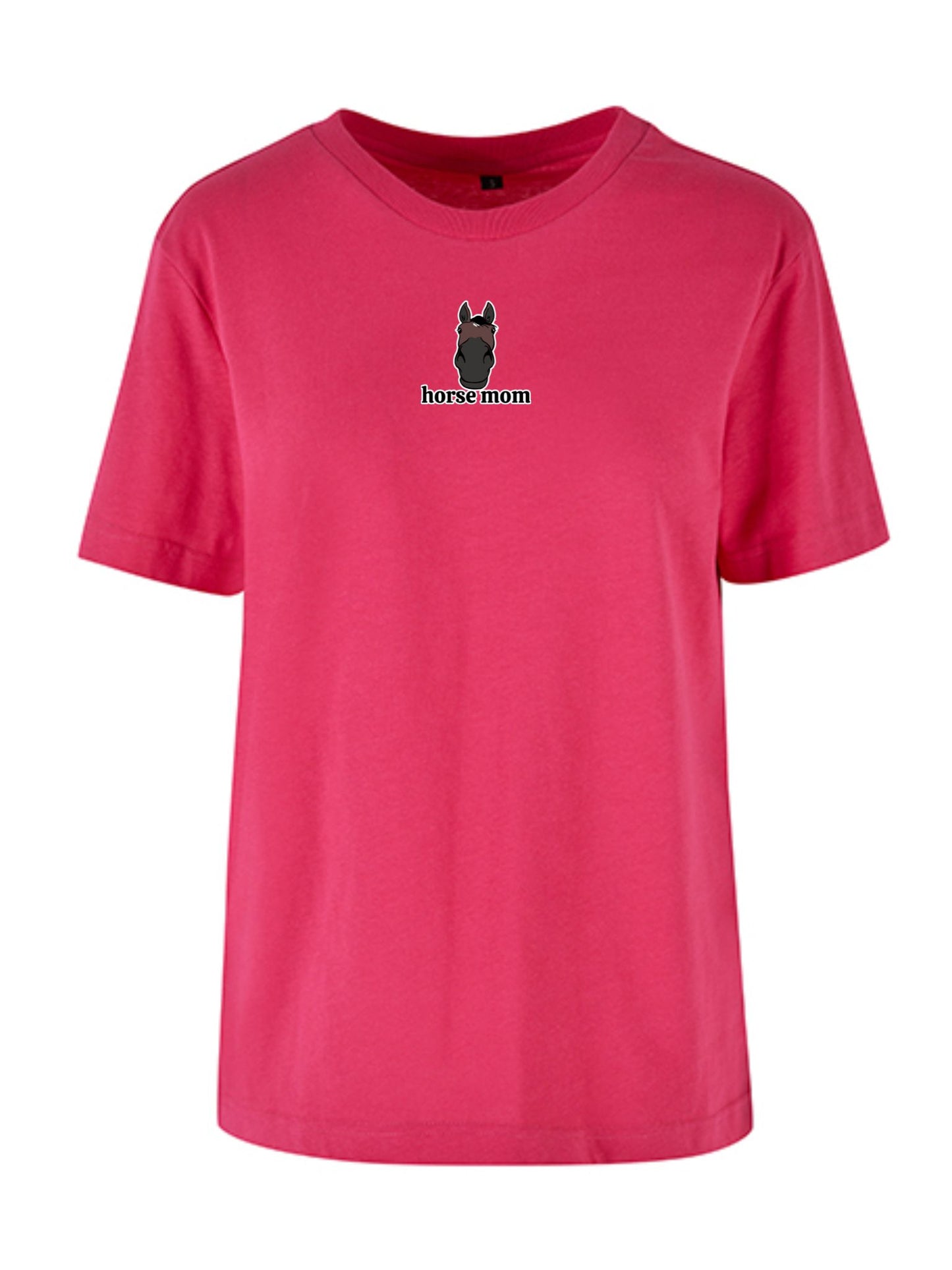 Bawełniana koszulka dla Koniary z haftem "horse mom" Oversize - HORSEY - Hibiskus Pink