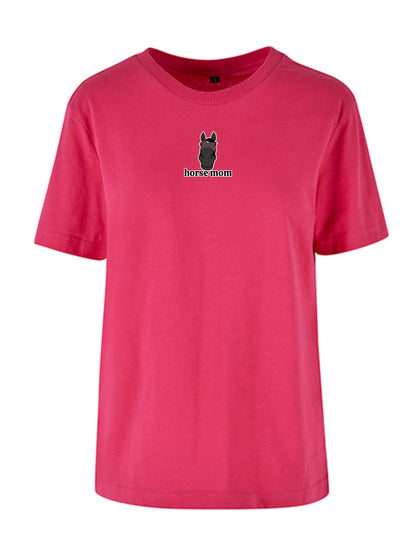 Bawełniana koszulka dla Koniary z haftem "horse mom" Oversize - HORSEY - Hibiskus Pink
