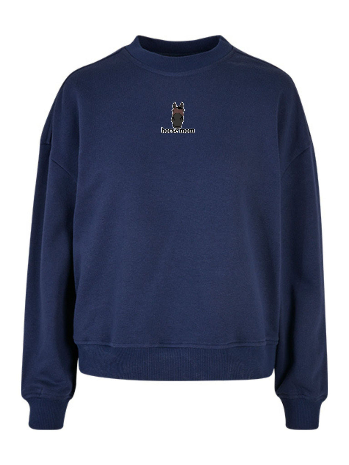 Miękka bluza bez kaptura z haftem "horse mom" dla Koniary Oversize - EQUINE - Light Navy