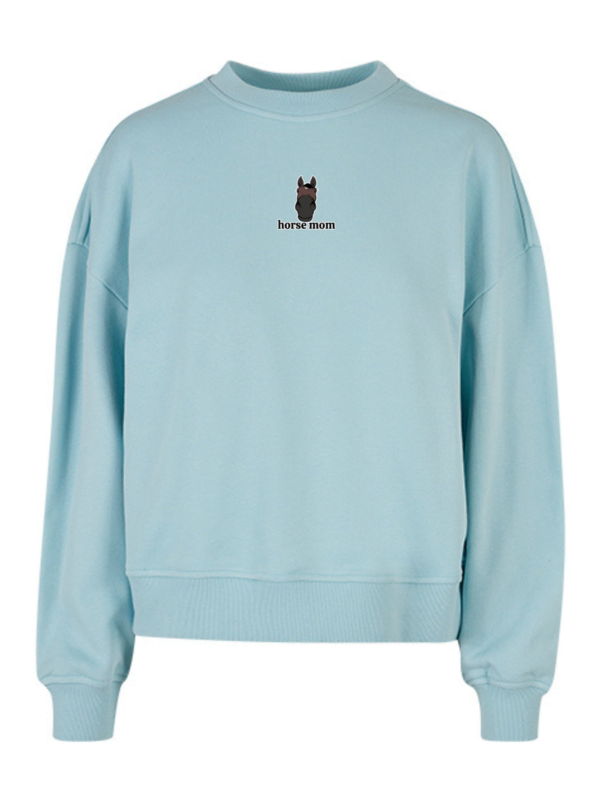 Miękka bluza bez kaptura z haftem "horse mom" dla Koniary Oversize - EQUINE - Ocean Blue
