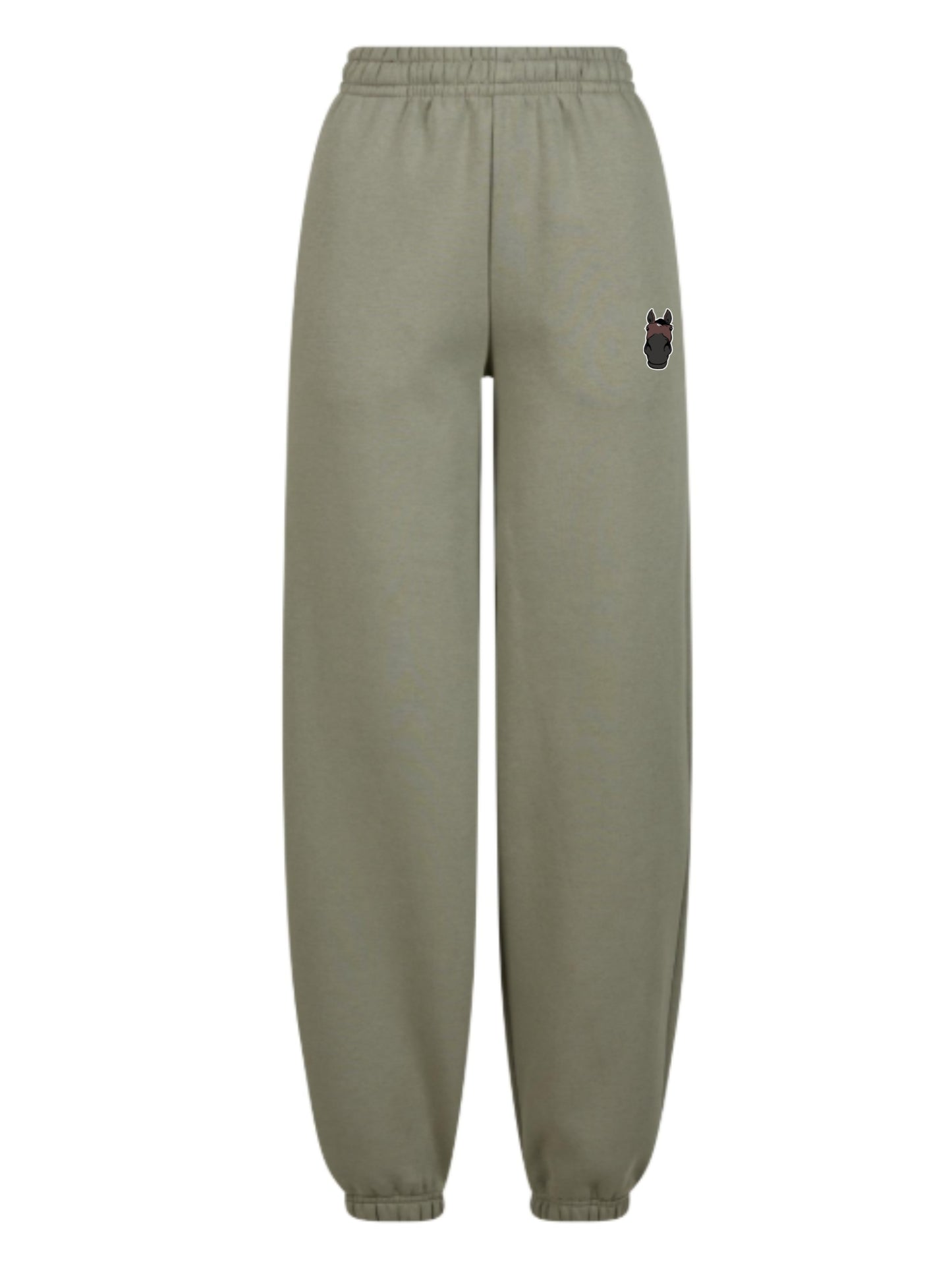 Miękkie spodnie dresowe z haftem dla Koniary Oversize - COZY - Pale Olive